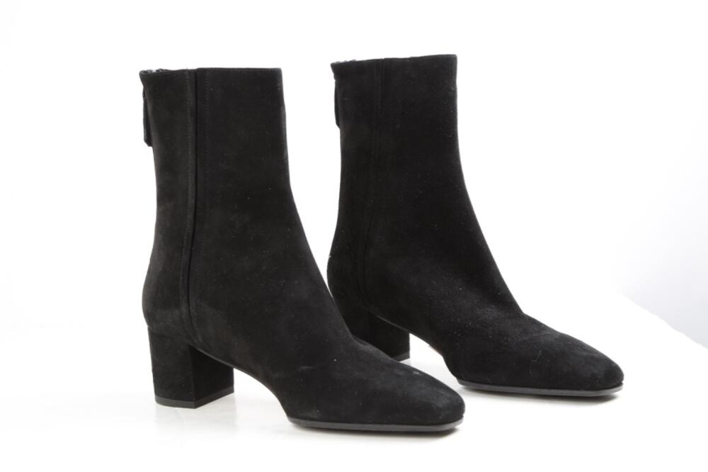 Aquazzura Black Suede Saint Honore Square Toe Block Heel Ankle Boots Booties 7 B